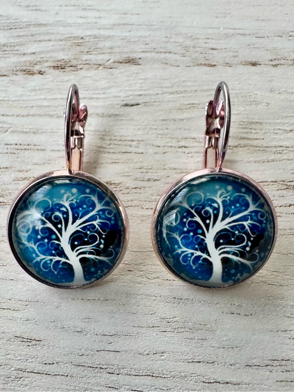Blue Tree of Life Drop Earrings .5”